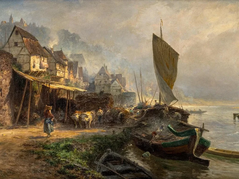 1836-Albert Kappis - Villaggio di pescatori sulle rive del lago